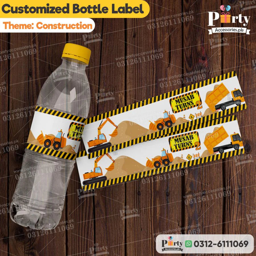 construction theme customized bottle labels 