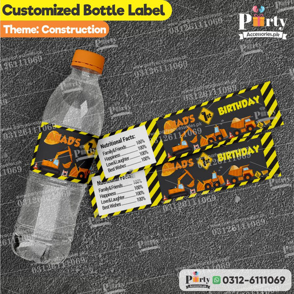construction theme customized bottle labels for table decorations
