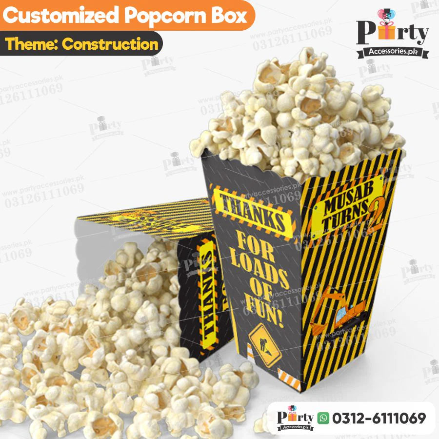 construction theme customized popcorn boxes 