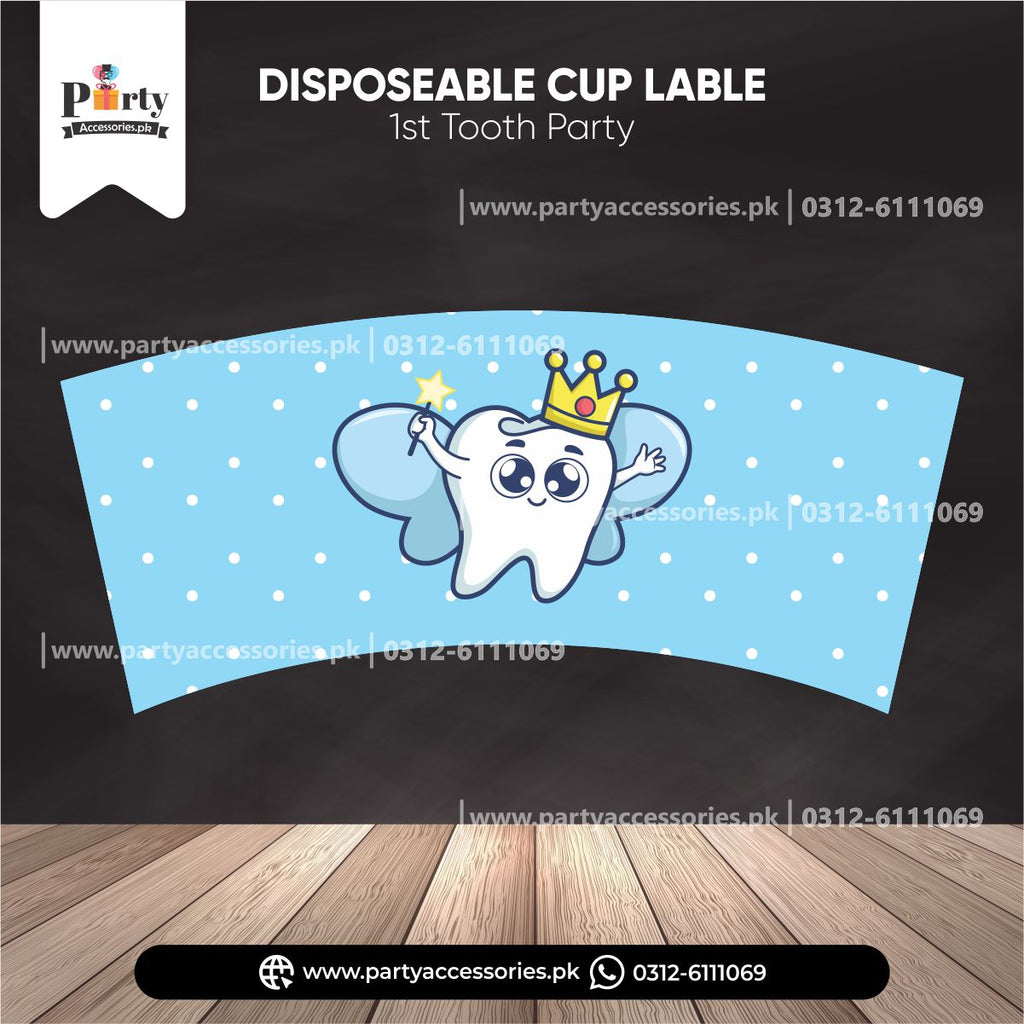 First tooth table decorations | 6 disposable Paper cups in Blue