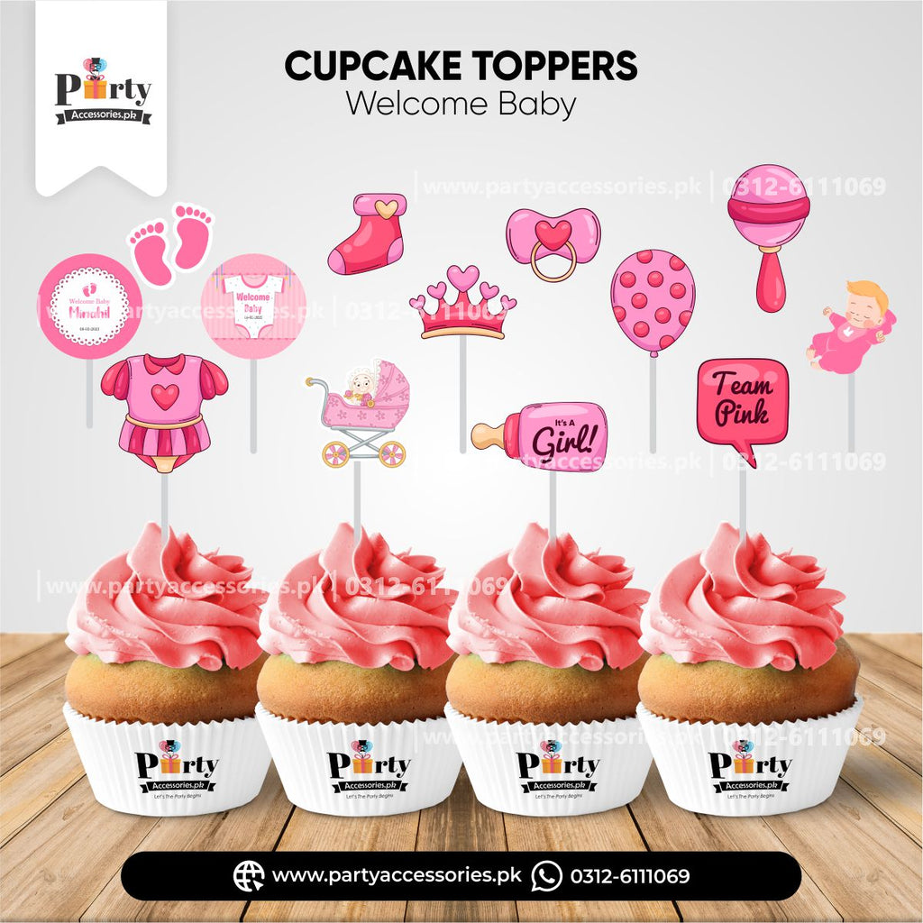 Welcome baby decoration ideas | cupcake toppers set in pink amazon ideas