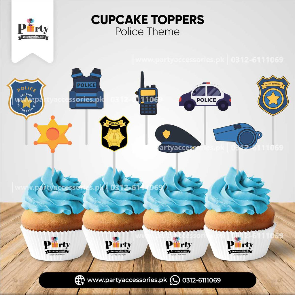 police theme customized birthday cupcake toppers 