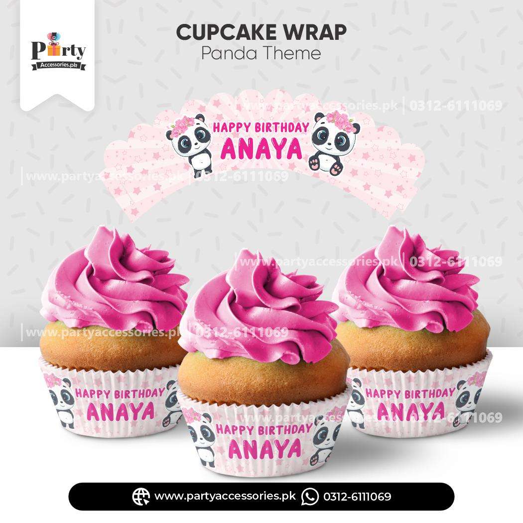 Panda Girl Theme Customized Cupcake Wraps for Birthday Party Decoration (8 pcs)