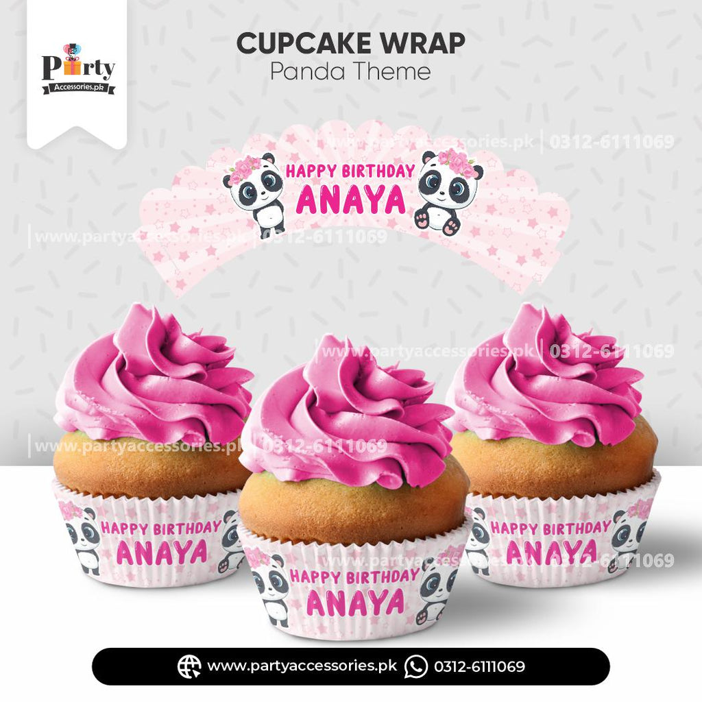 Panda Girl Theme Customized Cupcake Wraps for Birthday Party Decoration (8 pcs)