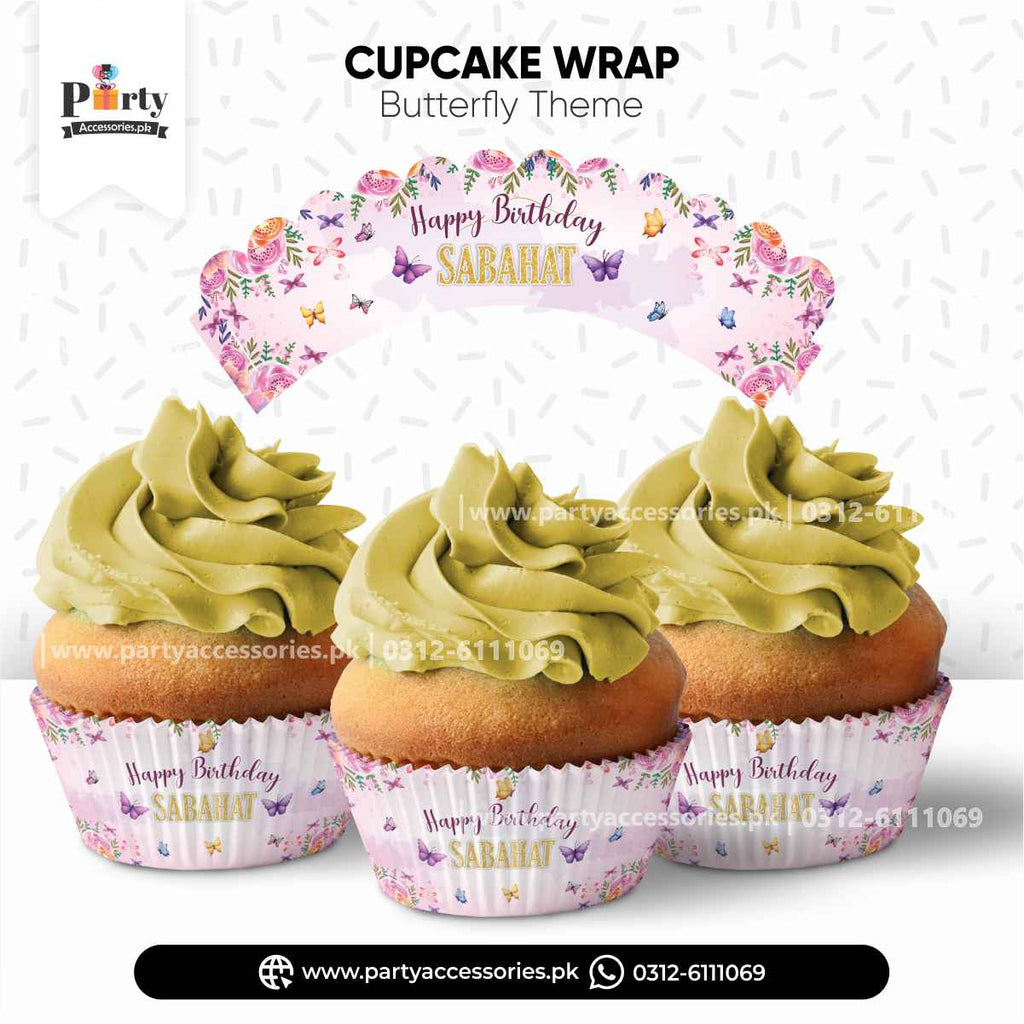 Customized Butterfly Theme Cupcake Wraps