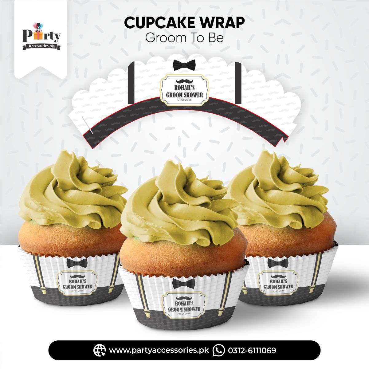 customized groom shower cupcake wraps