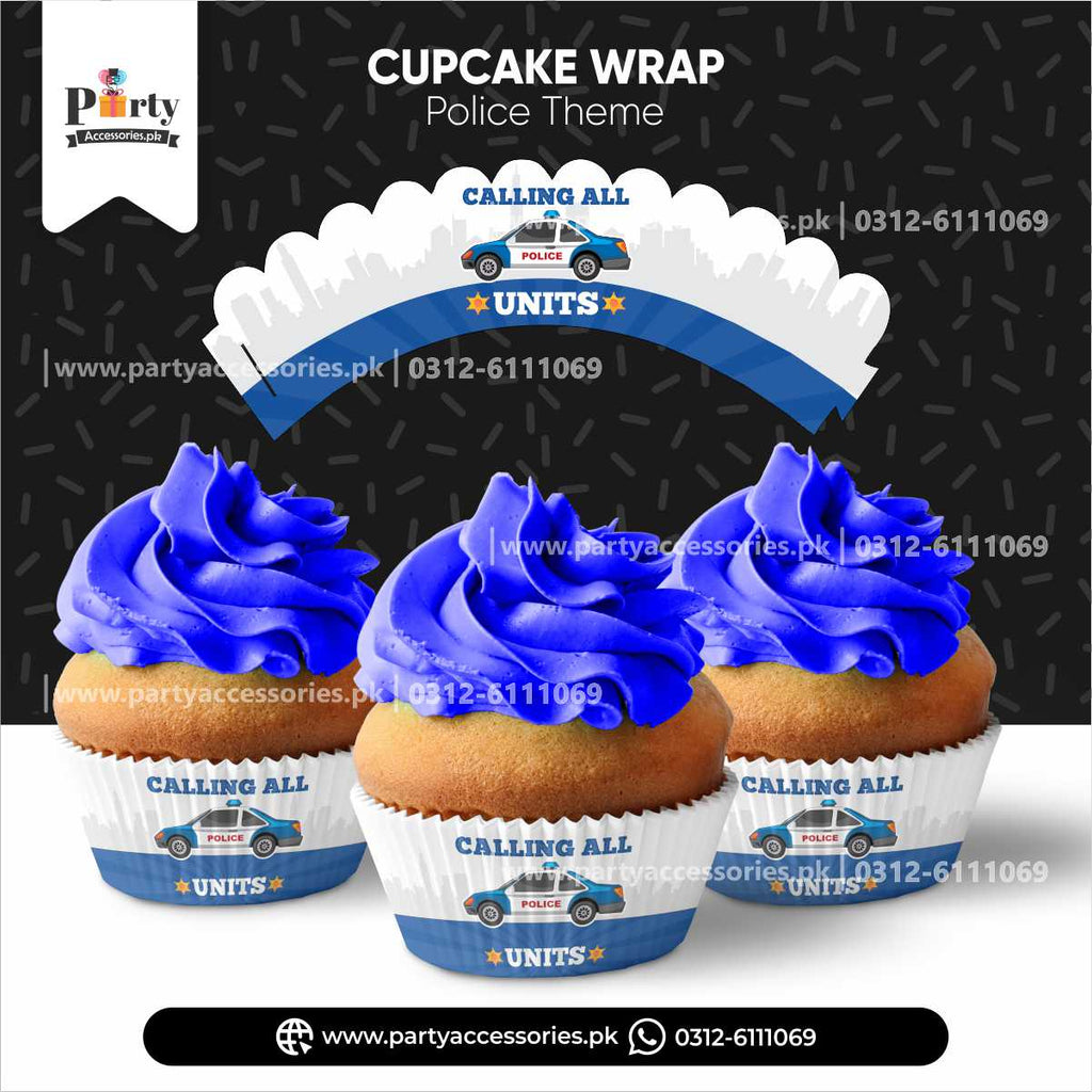 policeman theme birthday customized cupcake wraps