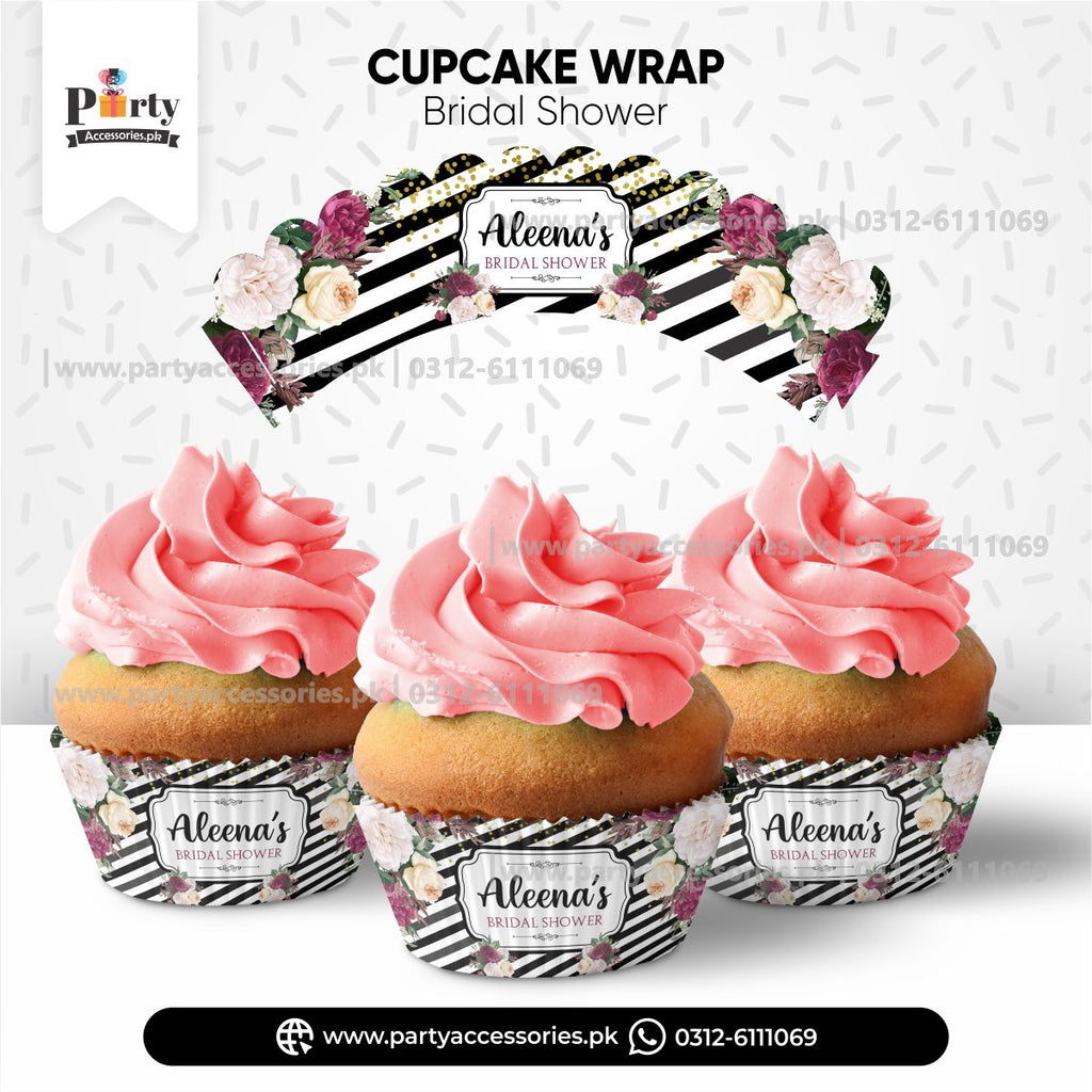 Bridal shower table decoration ideas | Customized Cupcake wraps (pinterest ideas