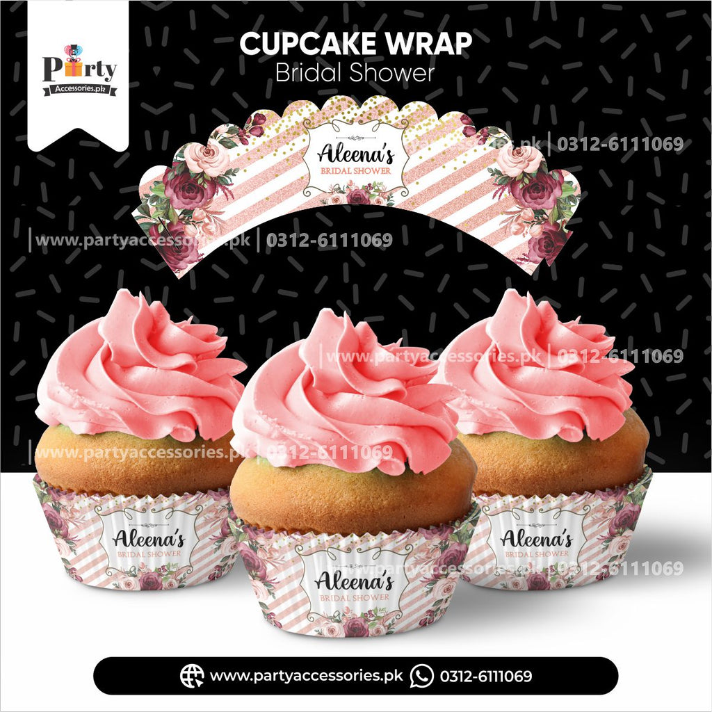 Bridal shower table decoration ideas | Customized Cupcake wraps ( amazon ideas
