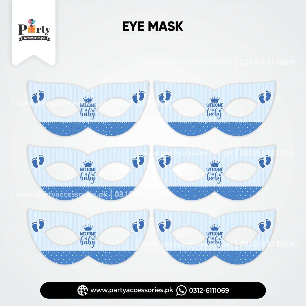 Welcome baby decoration ideas eye / face masks | Pack of 6 in blue celebration ideas