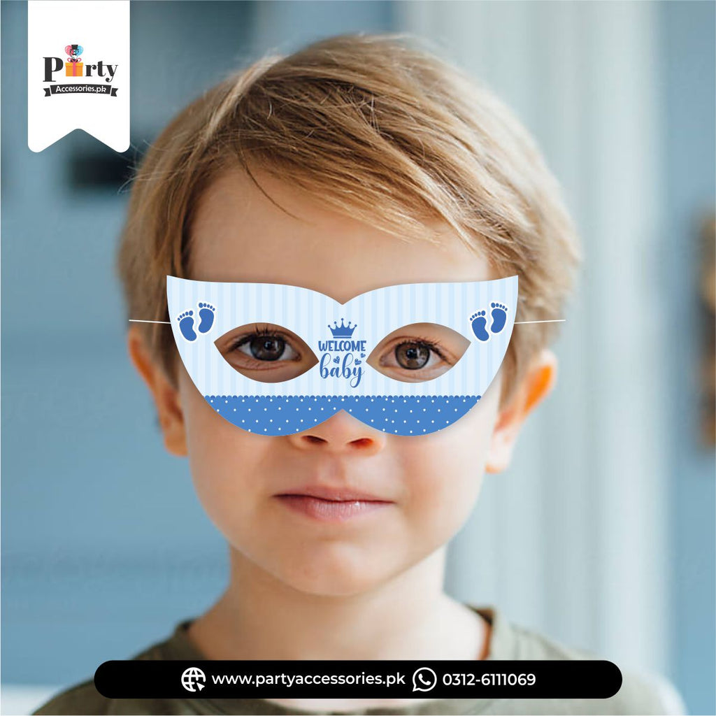 Welcome baby decoration ideas eye / face masks in blue