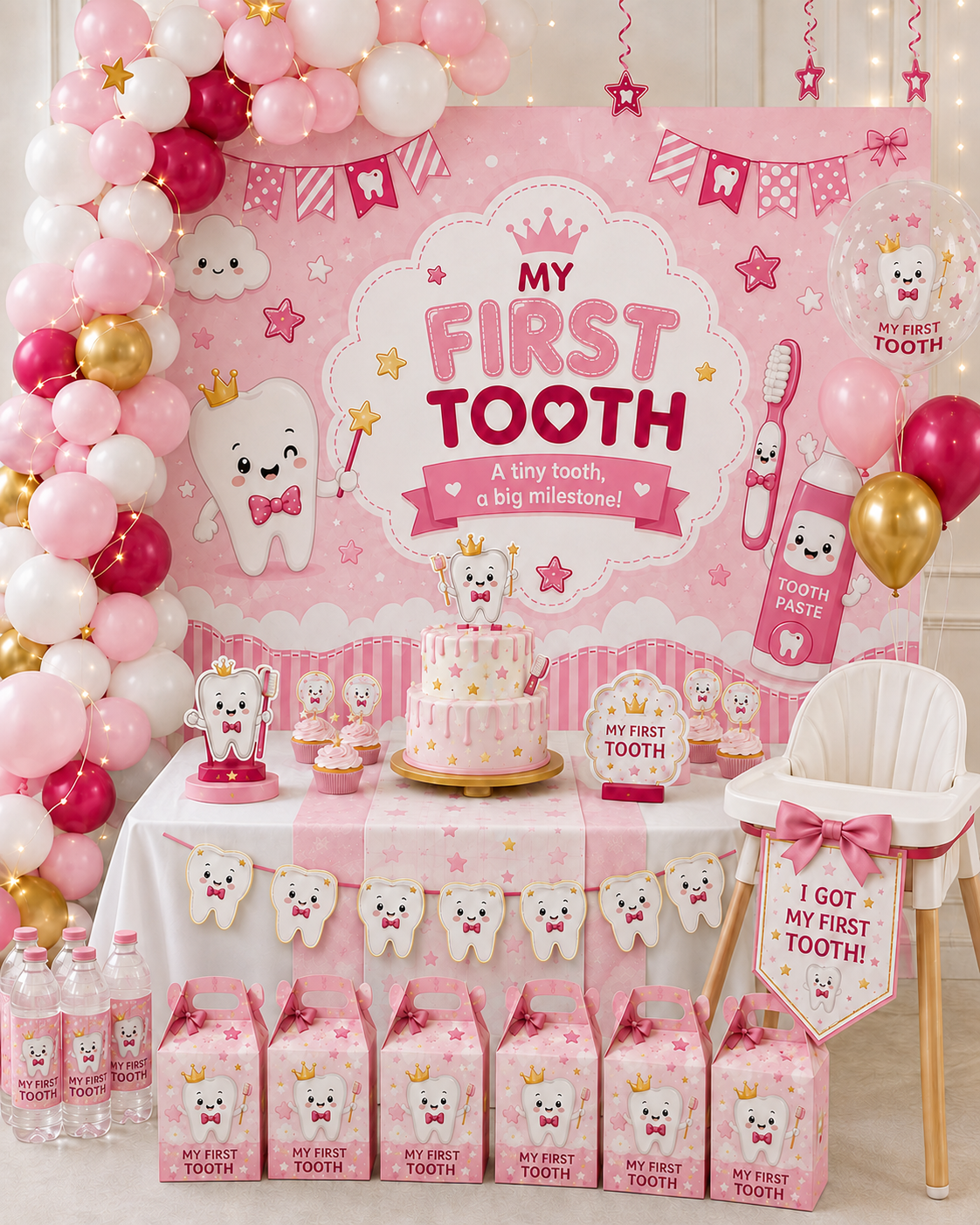 First Tooth party decorations for baby girl