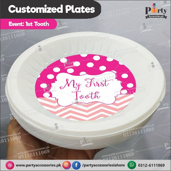 First tooth table decorations | 6 disposable plates in Pink