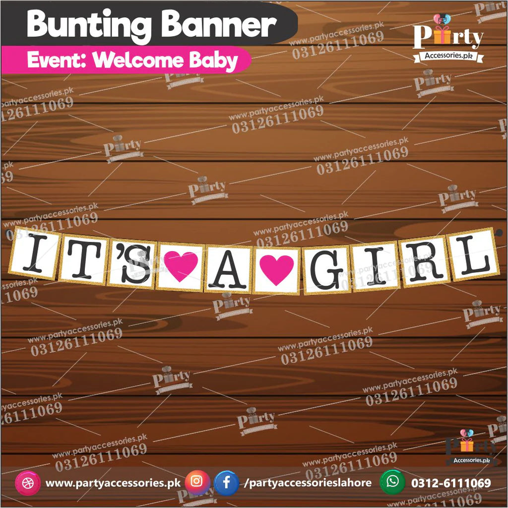 Customized ITS A GIRL bunting banner in Pink color pinterest ideas