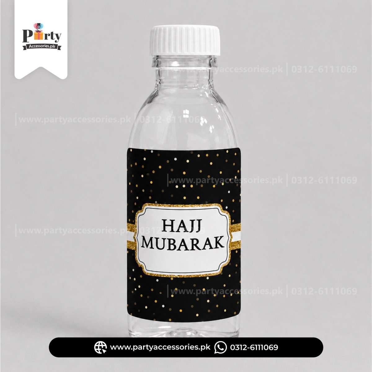 Zam Zam Bottles with Hajj Mubarak Stickers