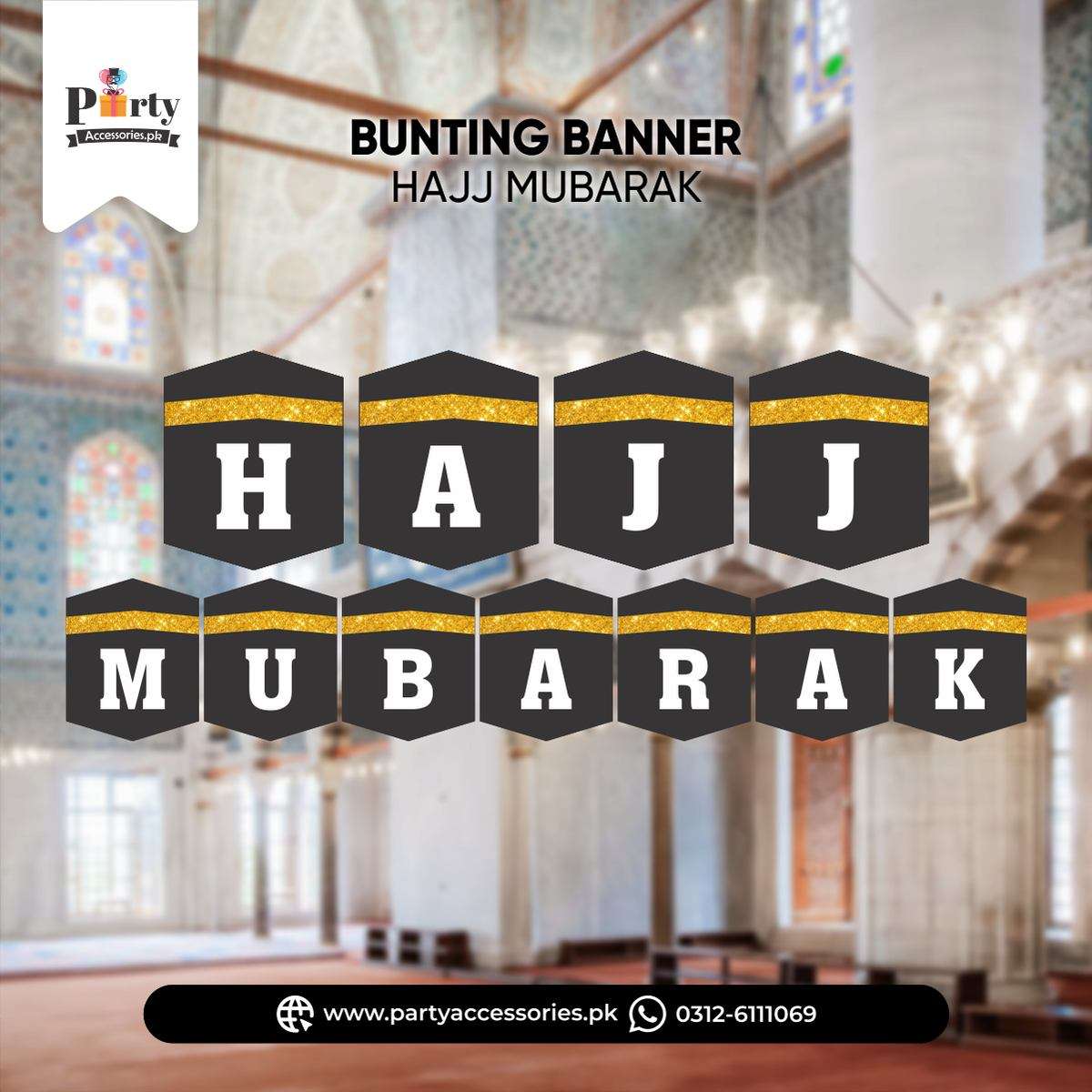 hajj mubarak customized bunting banner for hajj decorations in kabba shape 