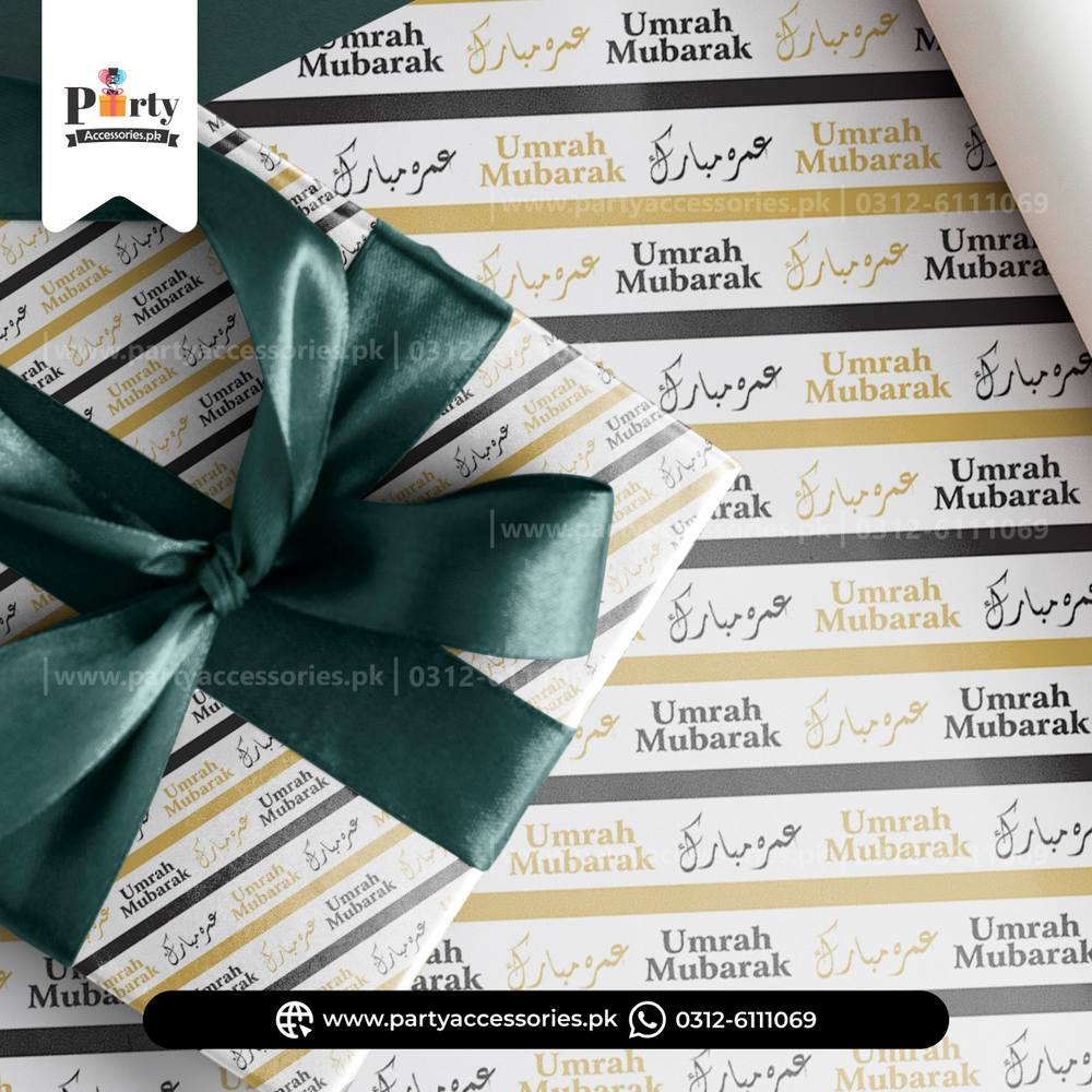 Umrah Mubarak printed gift wrapping sheets