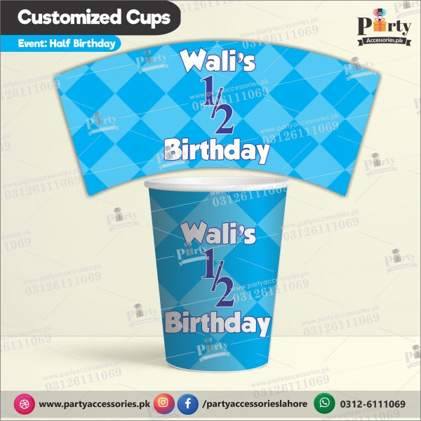half birthday theme party disposable cups with labels