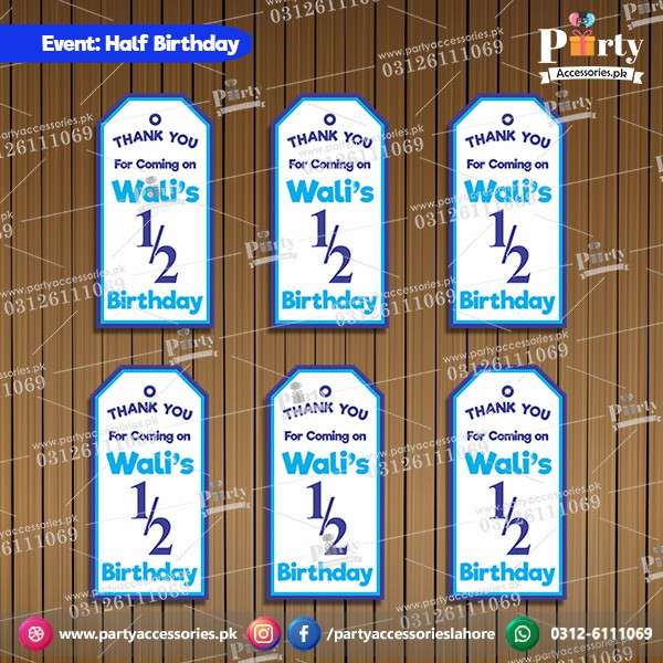HALF BIRTHDAY THANK YOU TAGS IN BLUE COLOR 