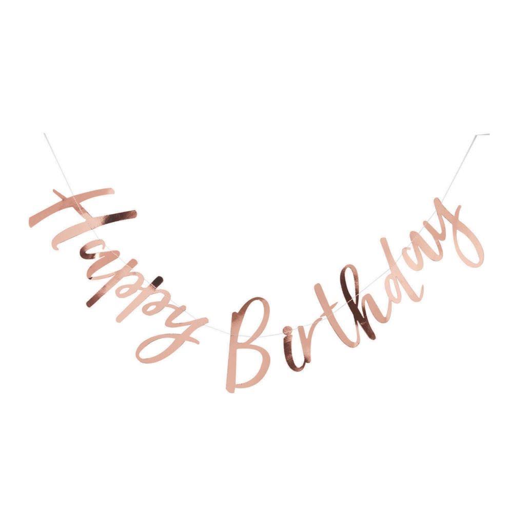 happy birthday cutout banner in rose gold