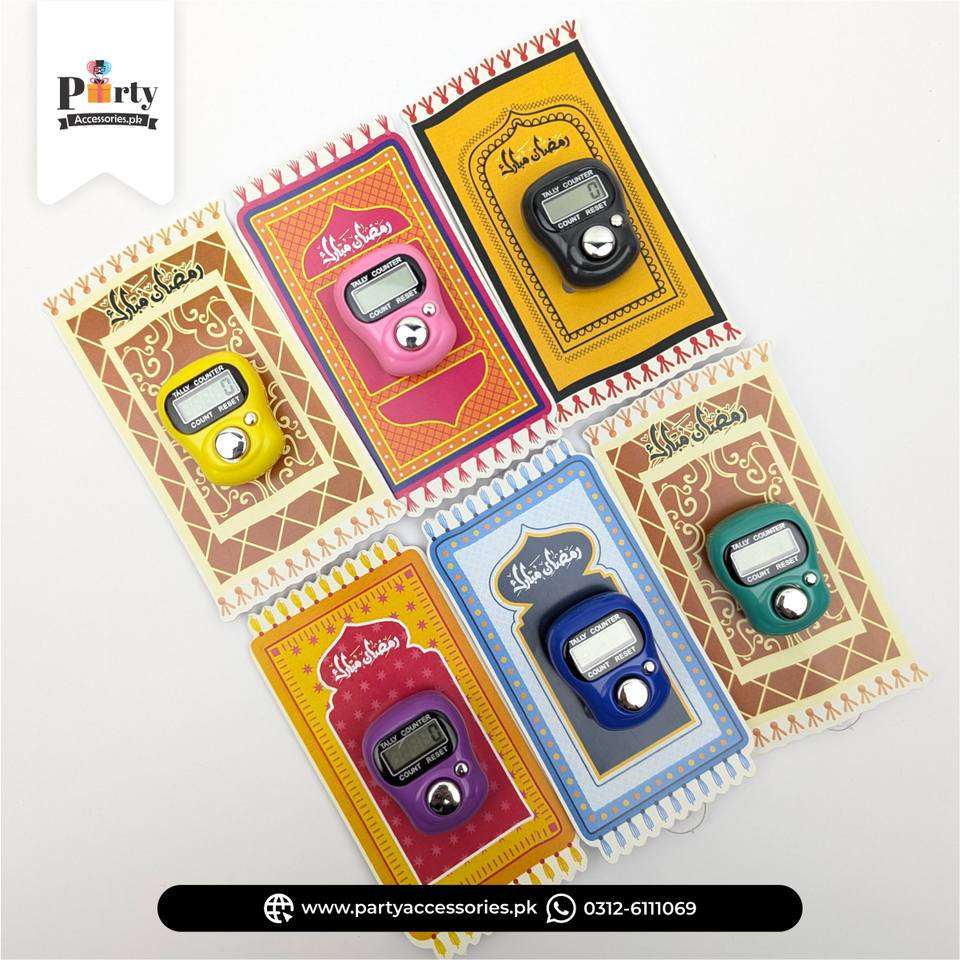 Digital Zikr Tasbeeh Counter with Janamaz Card – Pack of 6 (Multicolored)
