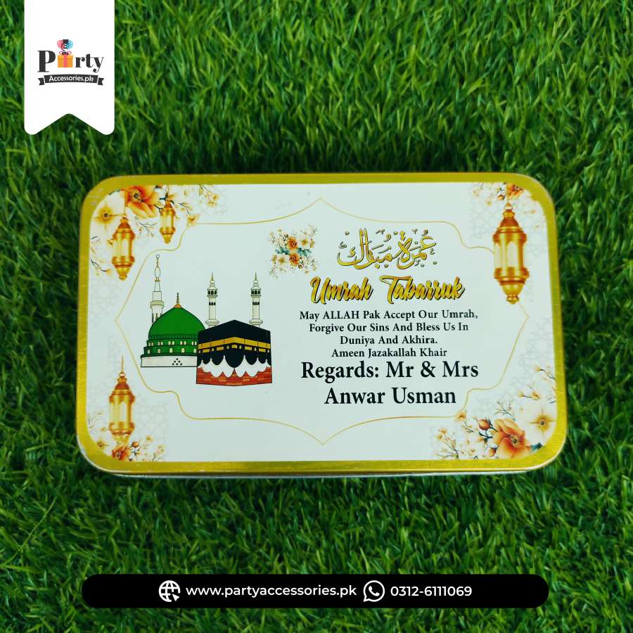 Customized Umrah Tabaruk Distribution Tin Boxes 
