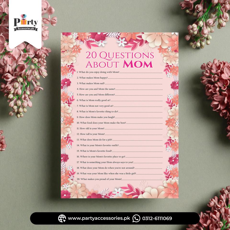 Mother's day Party Game Customized Quiz Cards