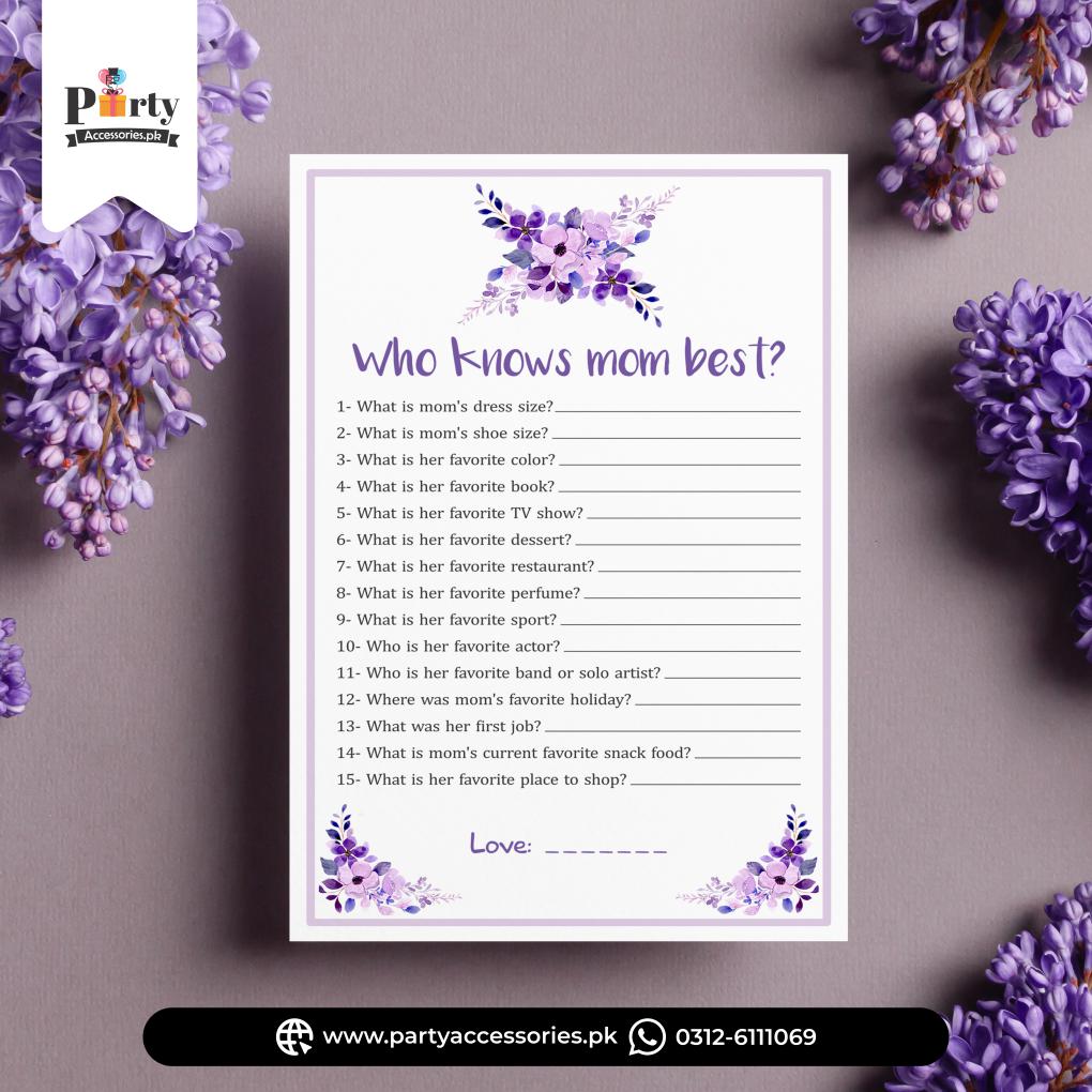 Mother's day Party Celebrations Quiz Cards Game