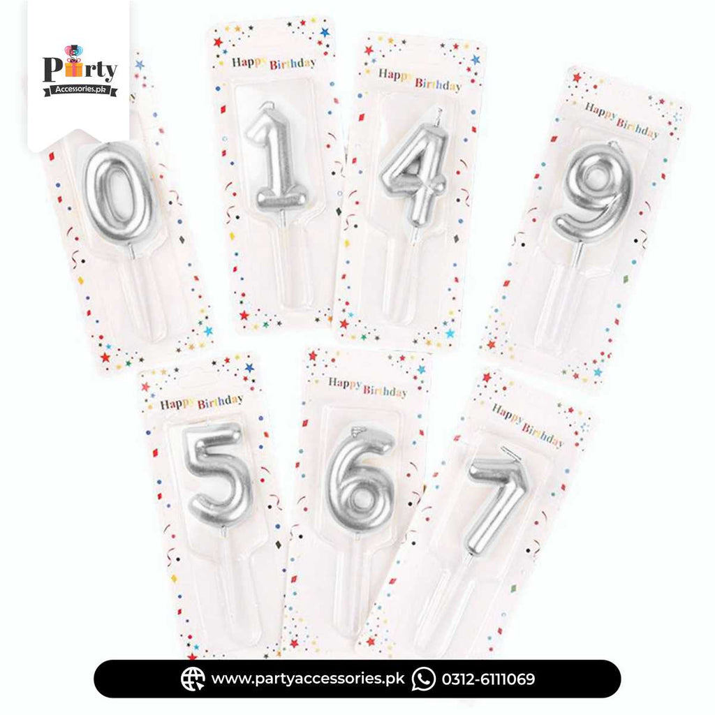 number cake candles in silver