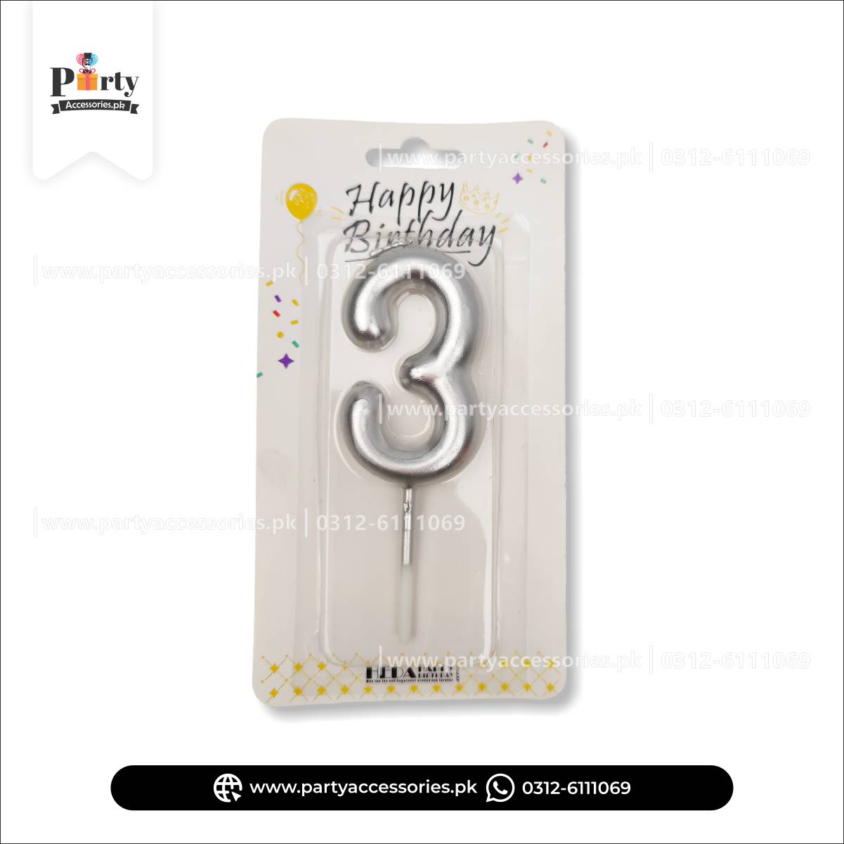 Number Cake candles in Silver: Full Range from 0 to 9 for Special Occasions