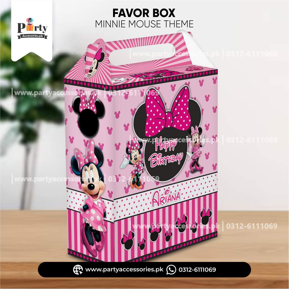 Minnie Mouse Theme Customized Favor / Goody Boxes for Birthday Party Favors (Pack of 6)