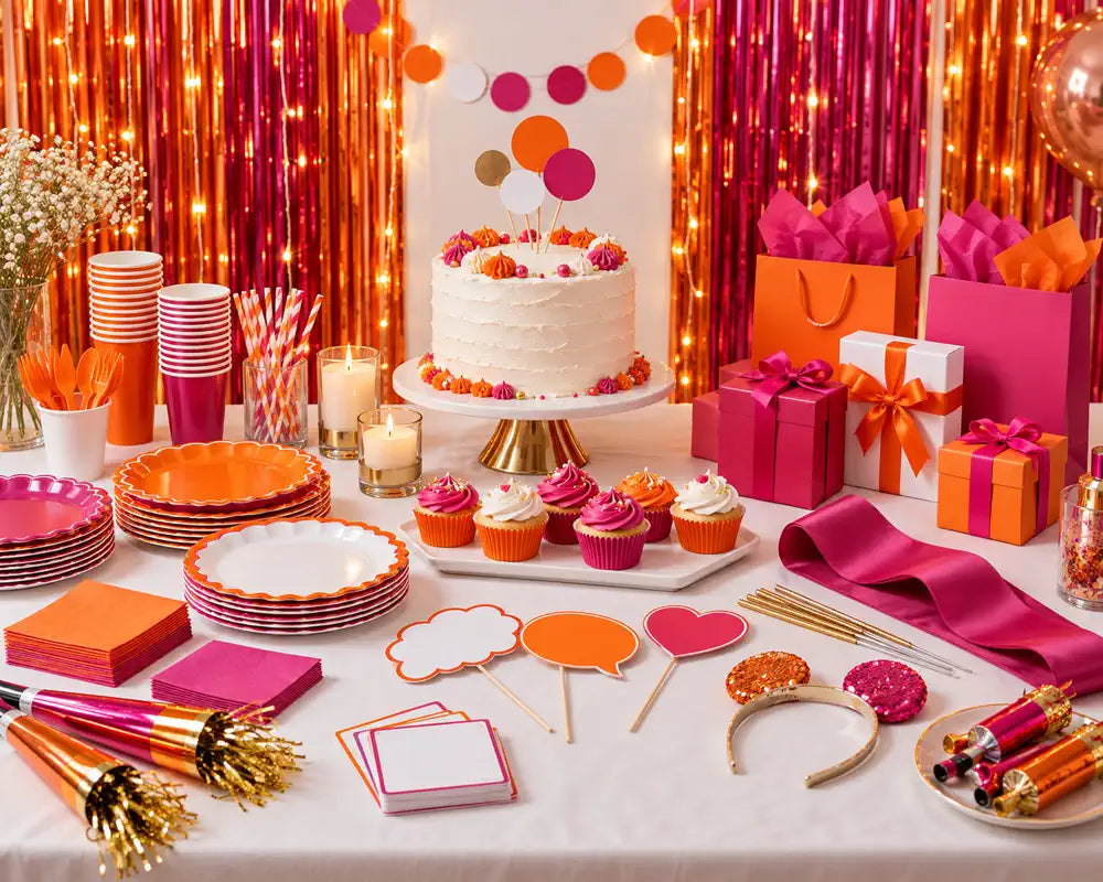 Party supplies arranged for a complete celebration