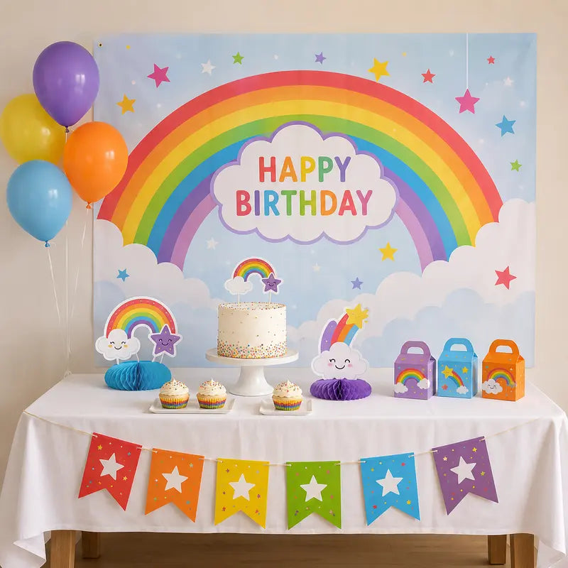 rainbow theme birthday party decorations