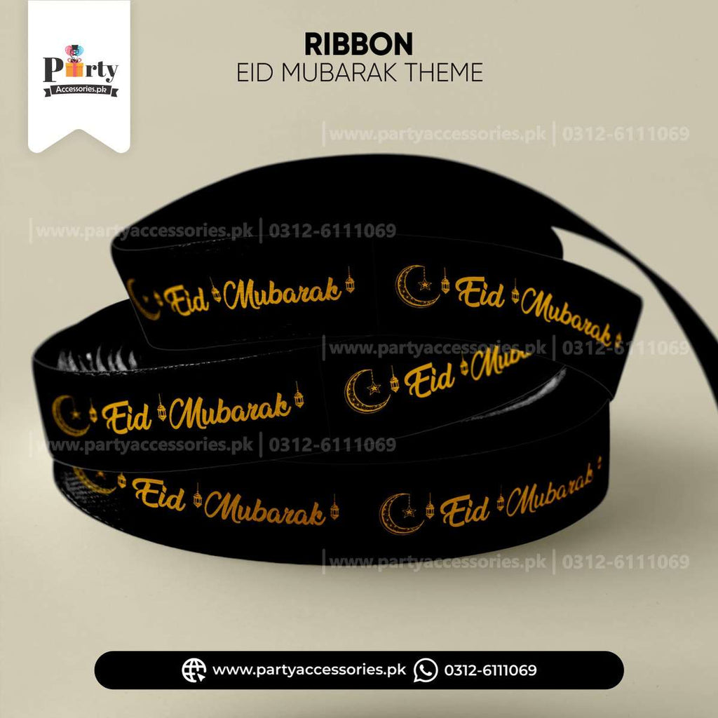 Eid Mubarak Printed Ribbon Black & Gold