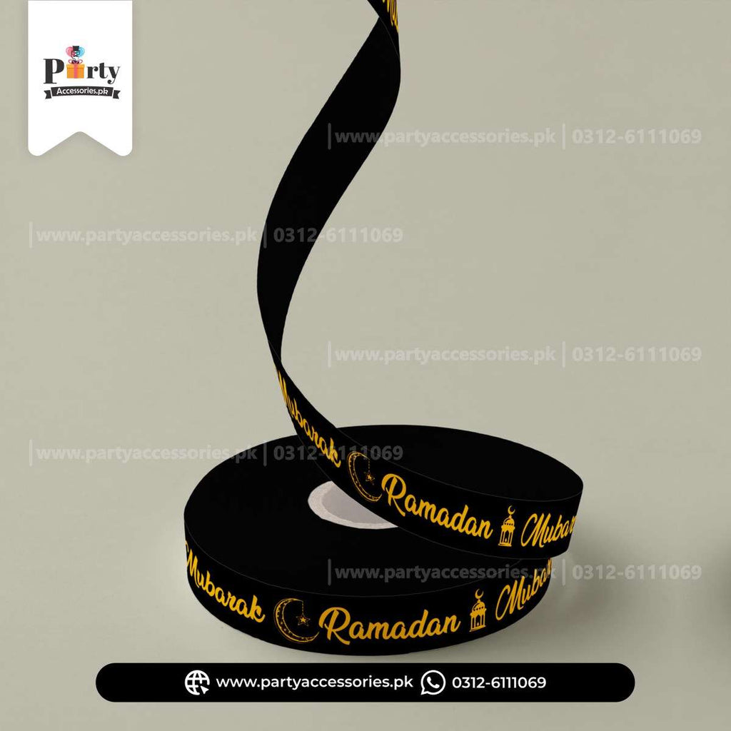 Ramadan Mubarak Printed Ribbon – Black & Gold