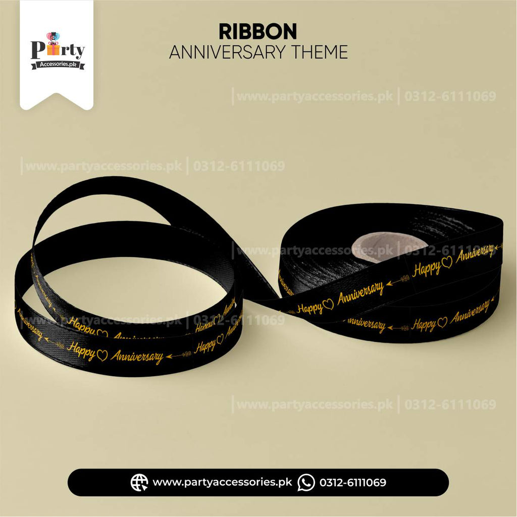 Happy Anniversary Black & Gold Gift Wrapping Ribbon
