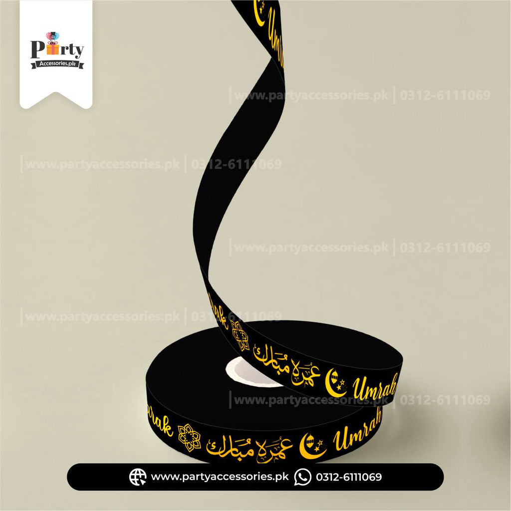 Umrah Mubarak Gift Ribbon – Premium Black & Gold Decorative Ribbon for Wrapping | 30 feets
