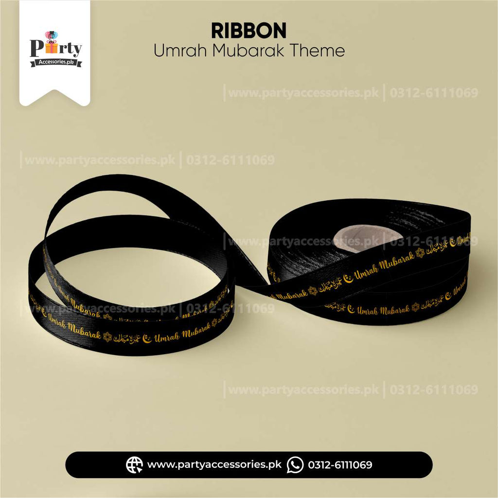 Umrah Mubarak Gift Ribbon – Premium Black & Gold Decorative Ribbon for Wrapping | 30 feets