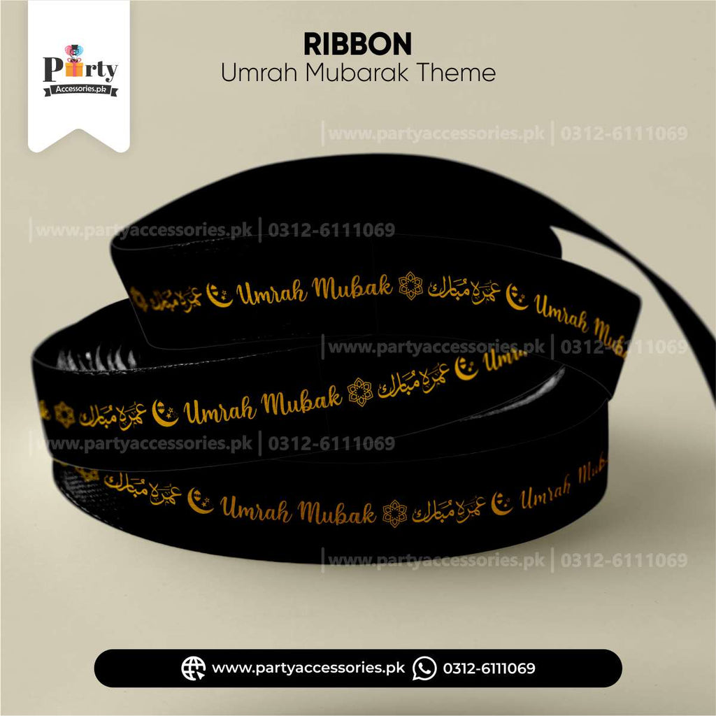 Umrah Mubarak Gift Ribbon – Premium Black & Gold Decorative Ribbon for Wrapping | 30 feets