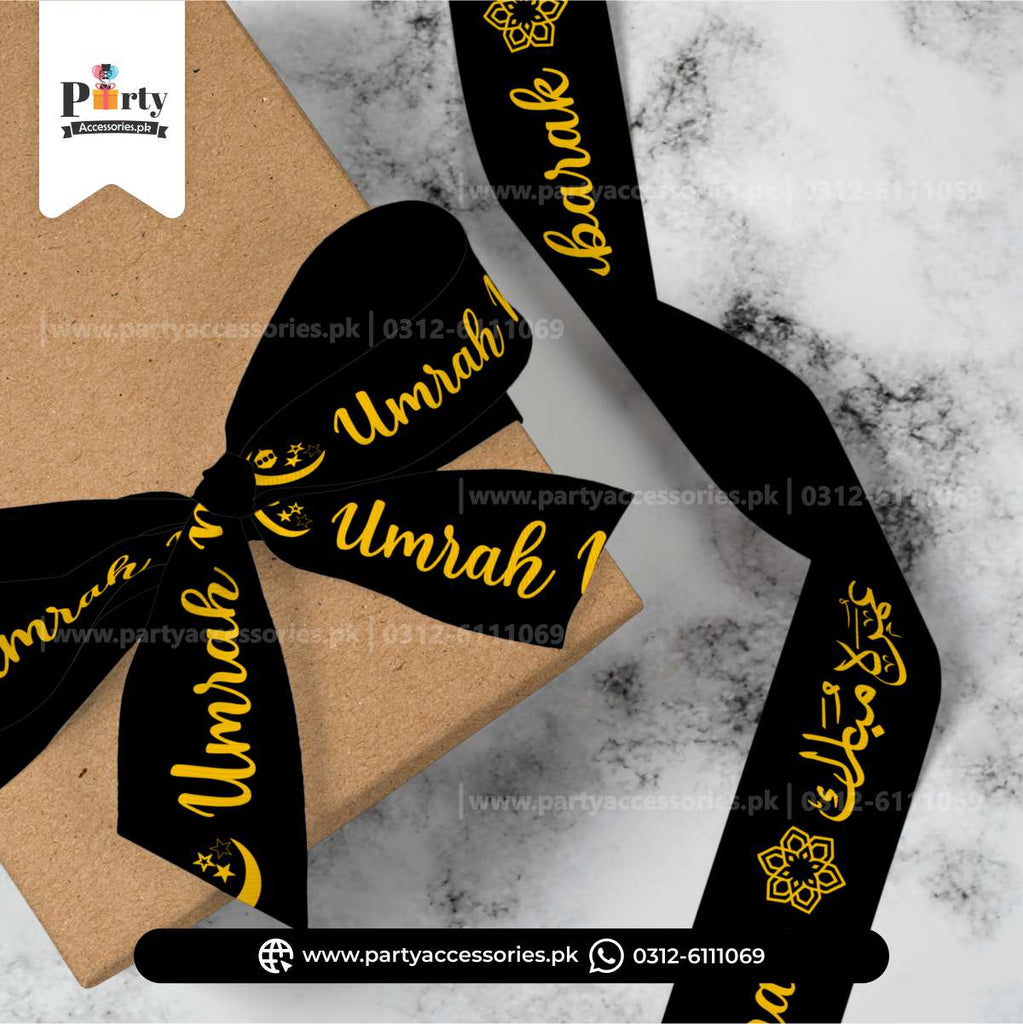 Umrah Mubarak Gift Ribbon – Premium Black & Gold Decorative Ribbon for Wrapping | 30 feets