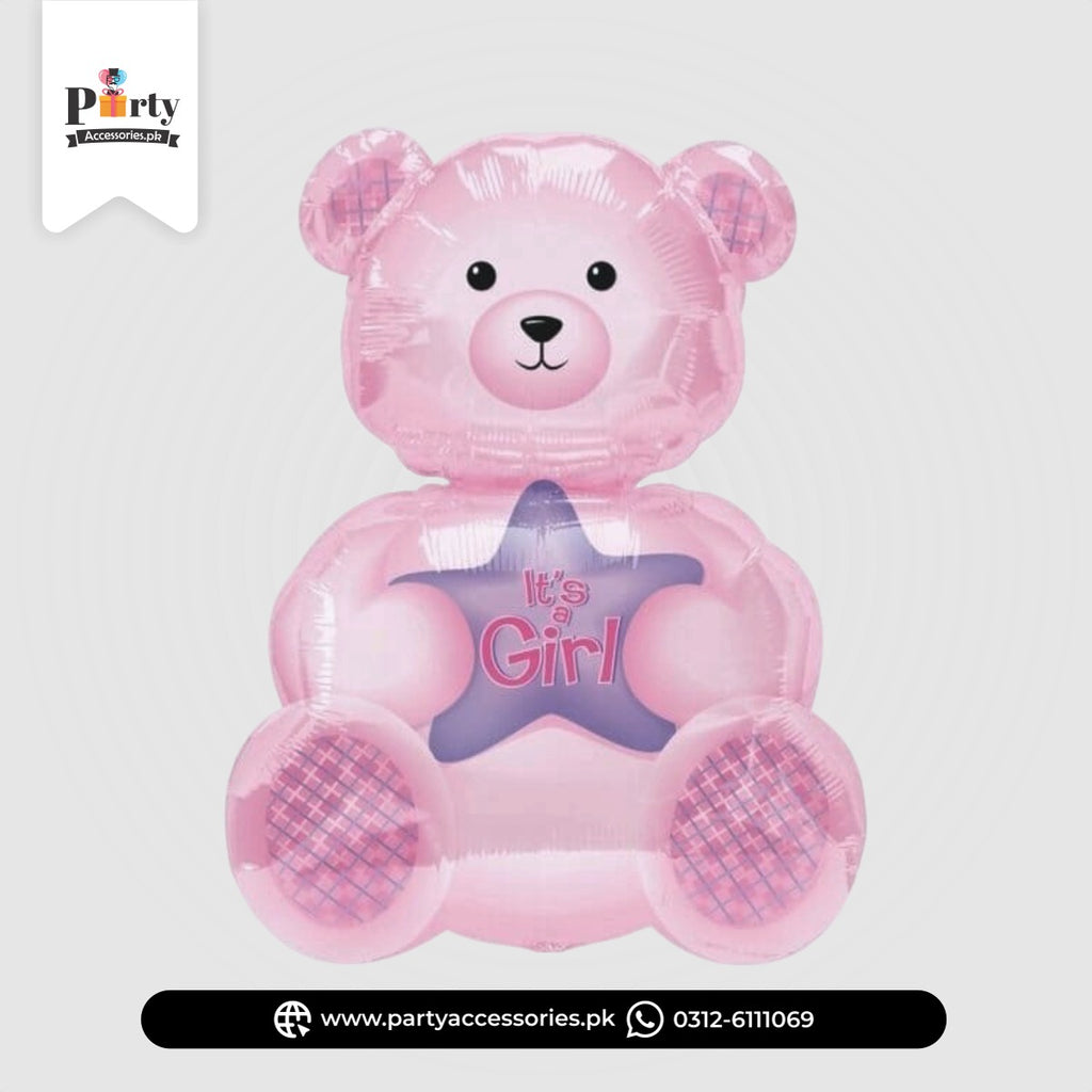 Pink Teddy Bear “It’s a Girl” Foil Balloon – Baby Shower Decoration