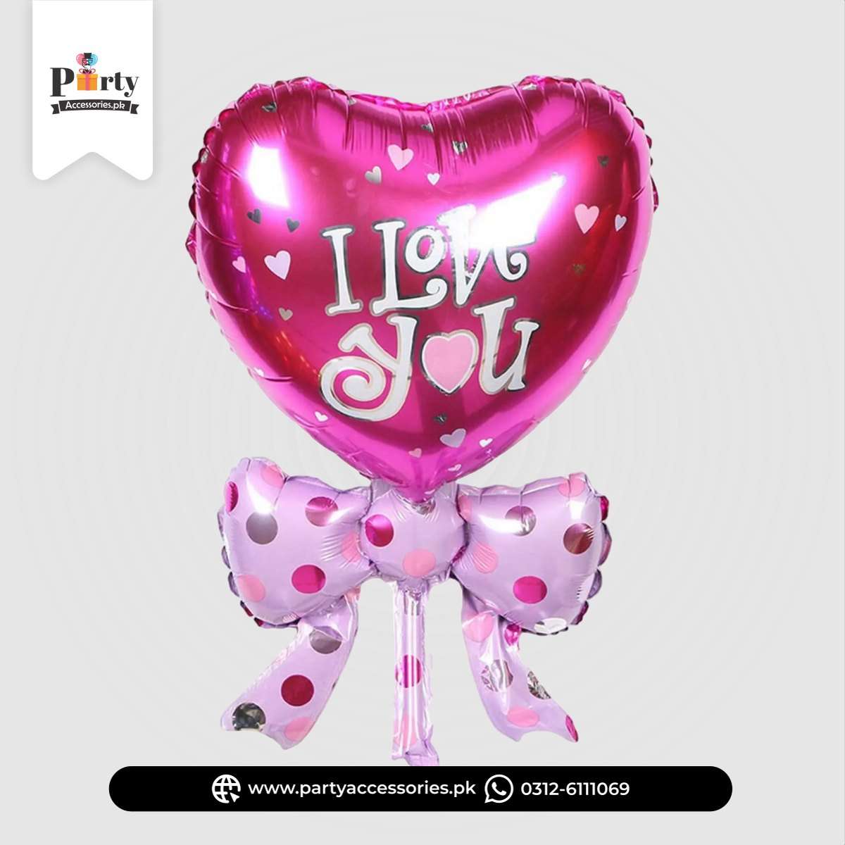 “I Love You” Heart Foil Balloon with Bow – Romantic Gift Decoration
