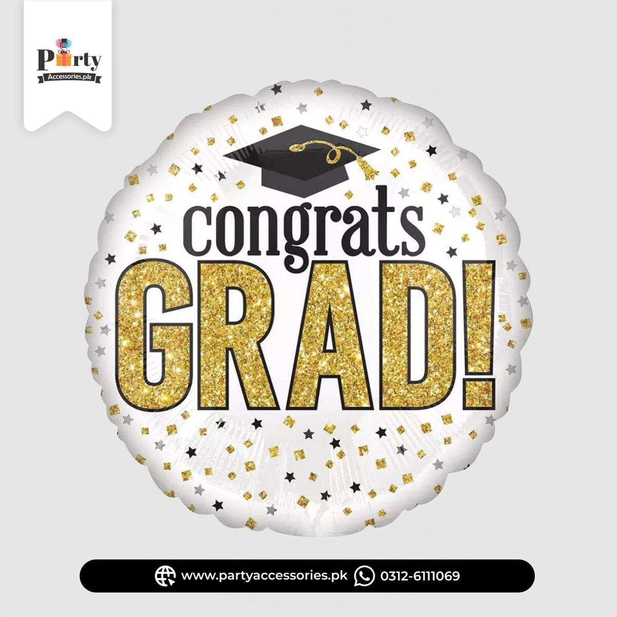 Congrats Grad Round Foil Balloon – Graduation Party Decoration