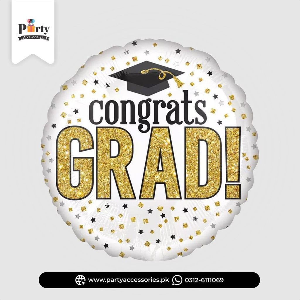 Congrats Grad Round Foil Balloon – Graduation Party Decoration