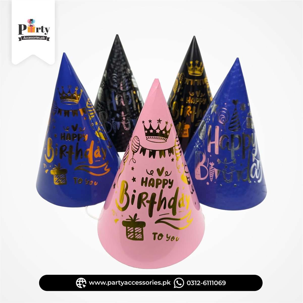 Happy Birthday Polka Dot Party Hats – Colorful Cone Caps (Pack of 6)
