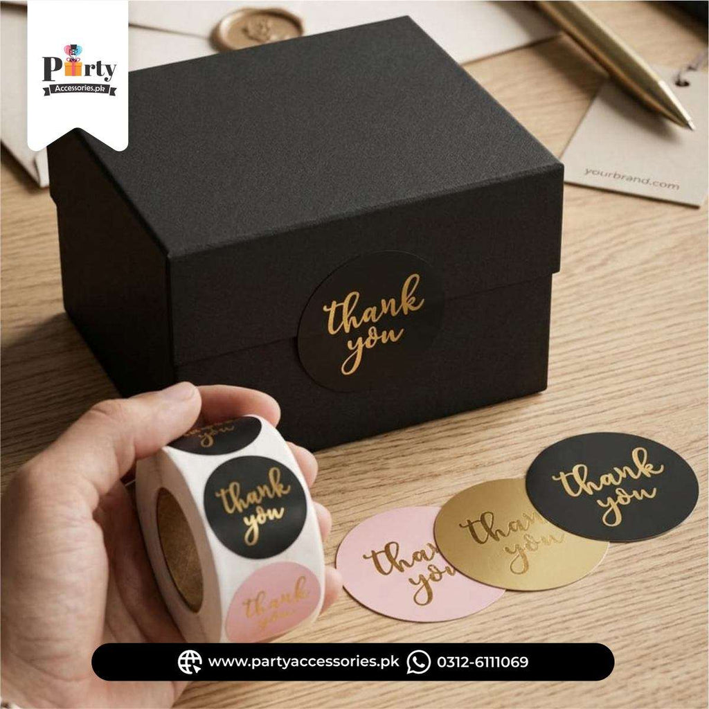 Thank You Round Stickers Roll | Gold Script Seal Labels for Gift Boxes & Packaging