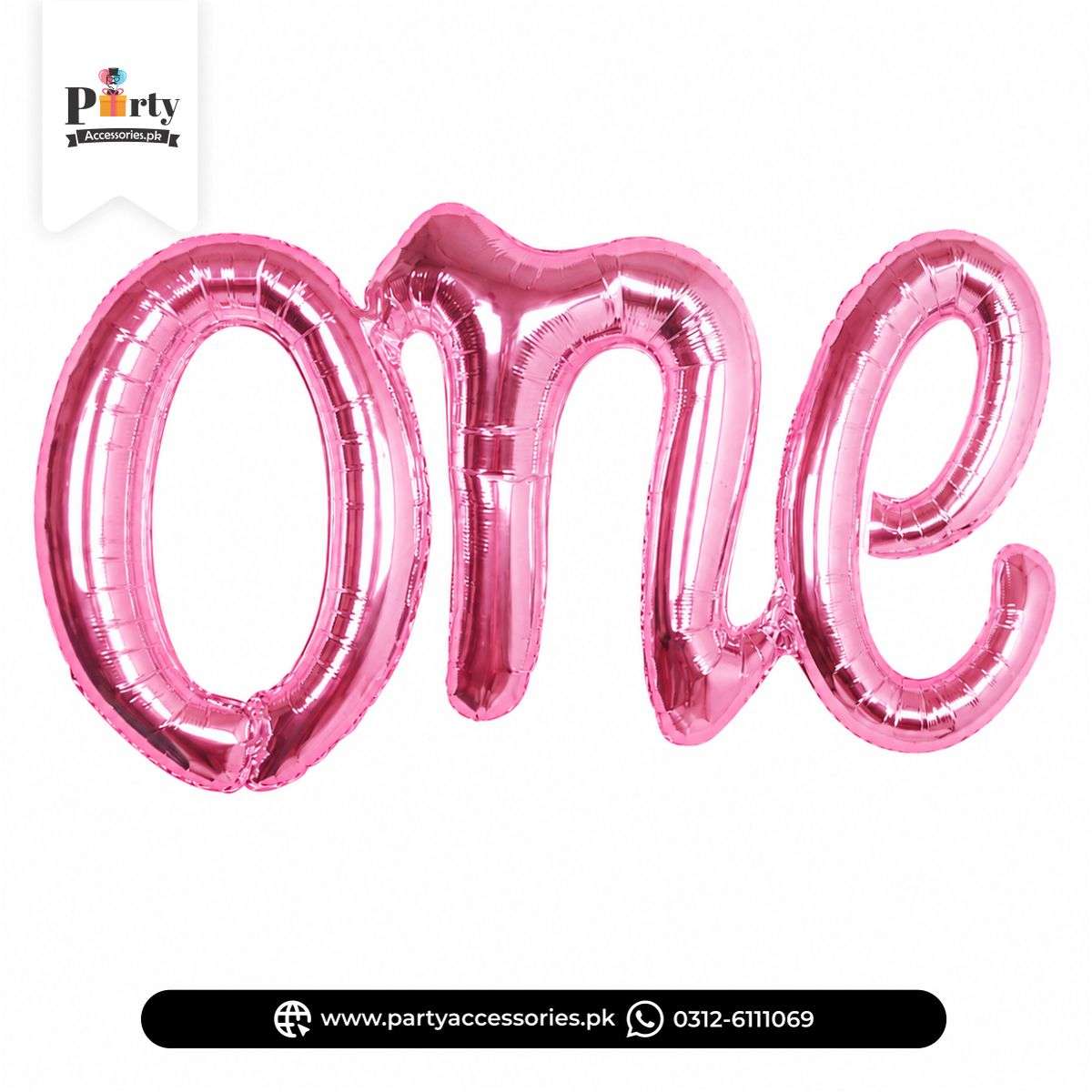 Pink "One" Foil Balloon Banner – First Birthday Party Decoration