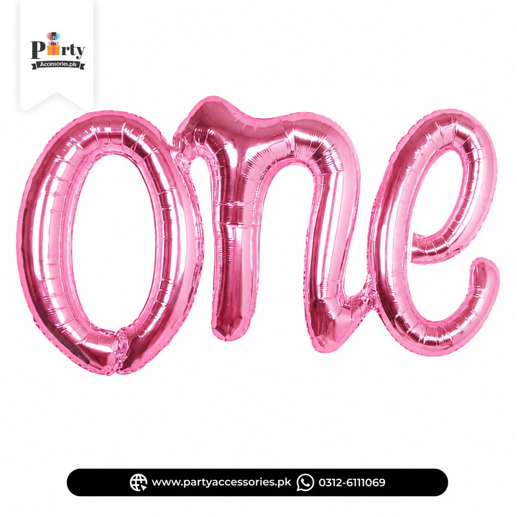 Pink "One" Foil Balloon Banner – First Birthday Party Decoration