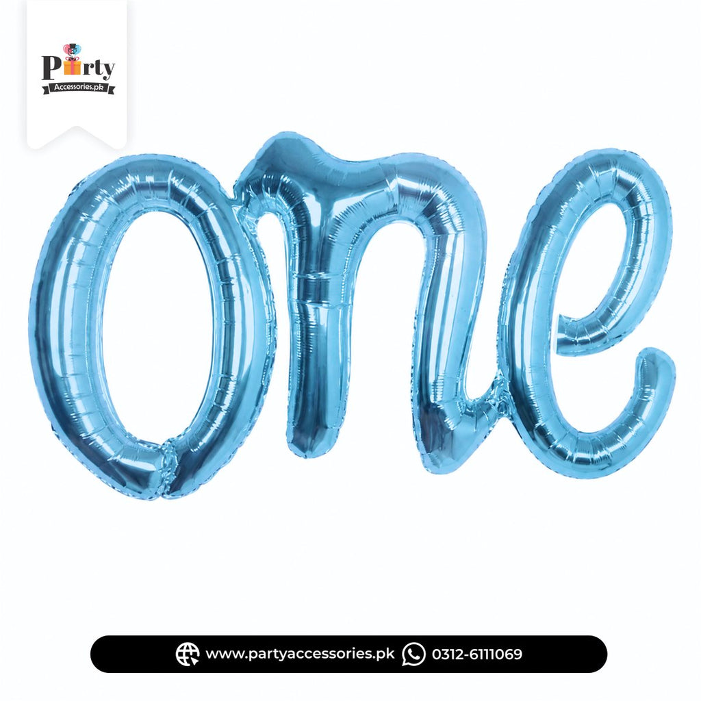 Blue "ONE" Foil Balloon Banner – First Birthday Party Decoration