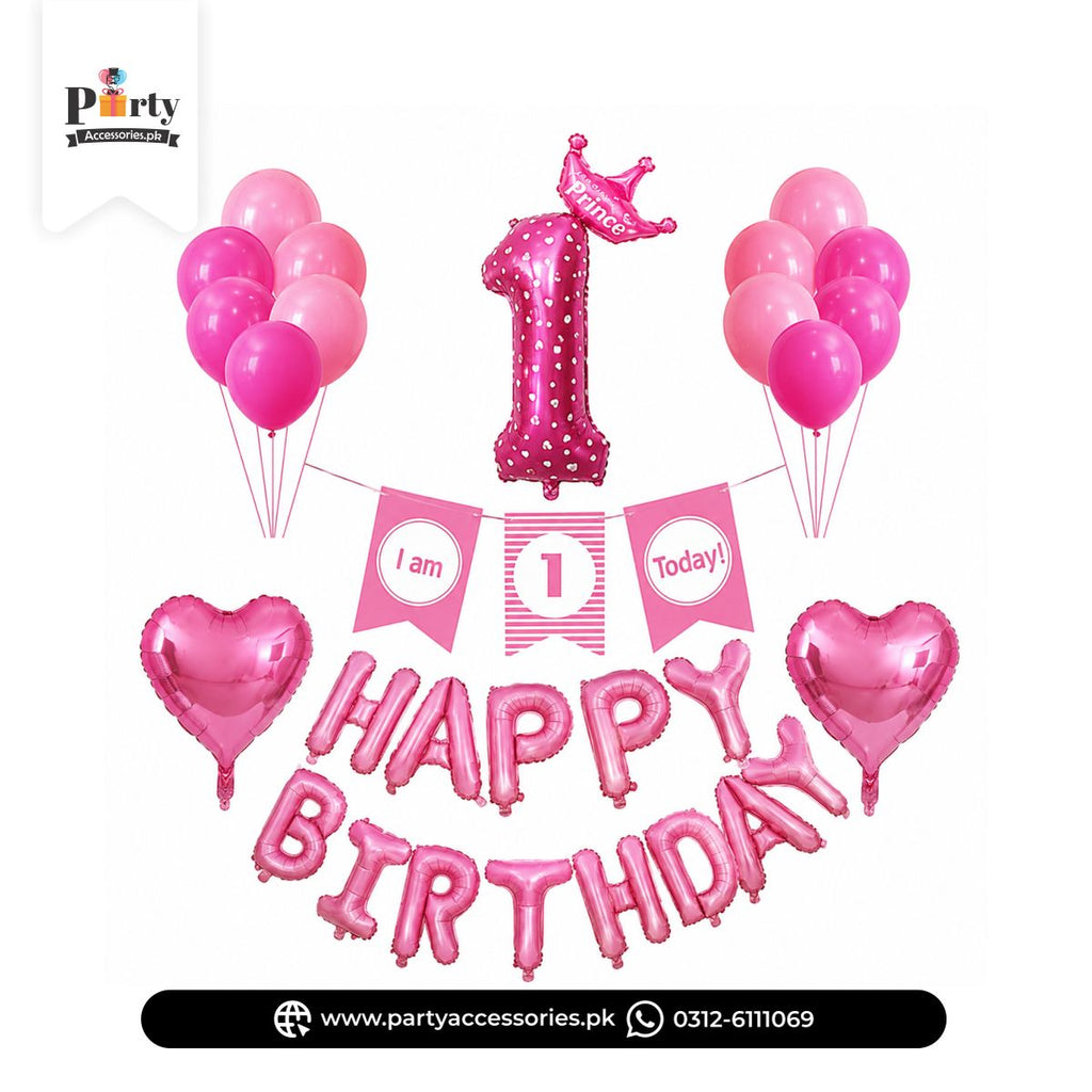 Pink First Birthday Decoration Kit – Complete Balloon Set for Baby Girl